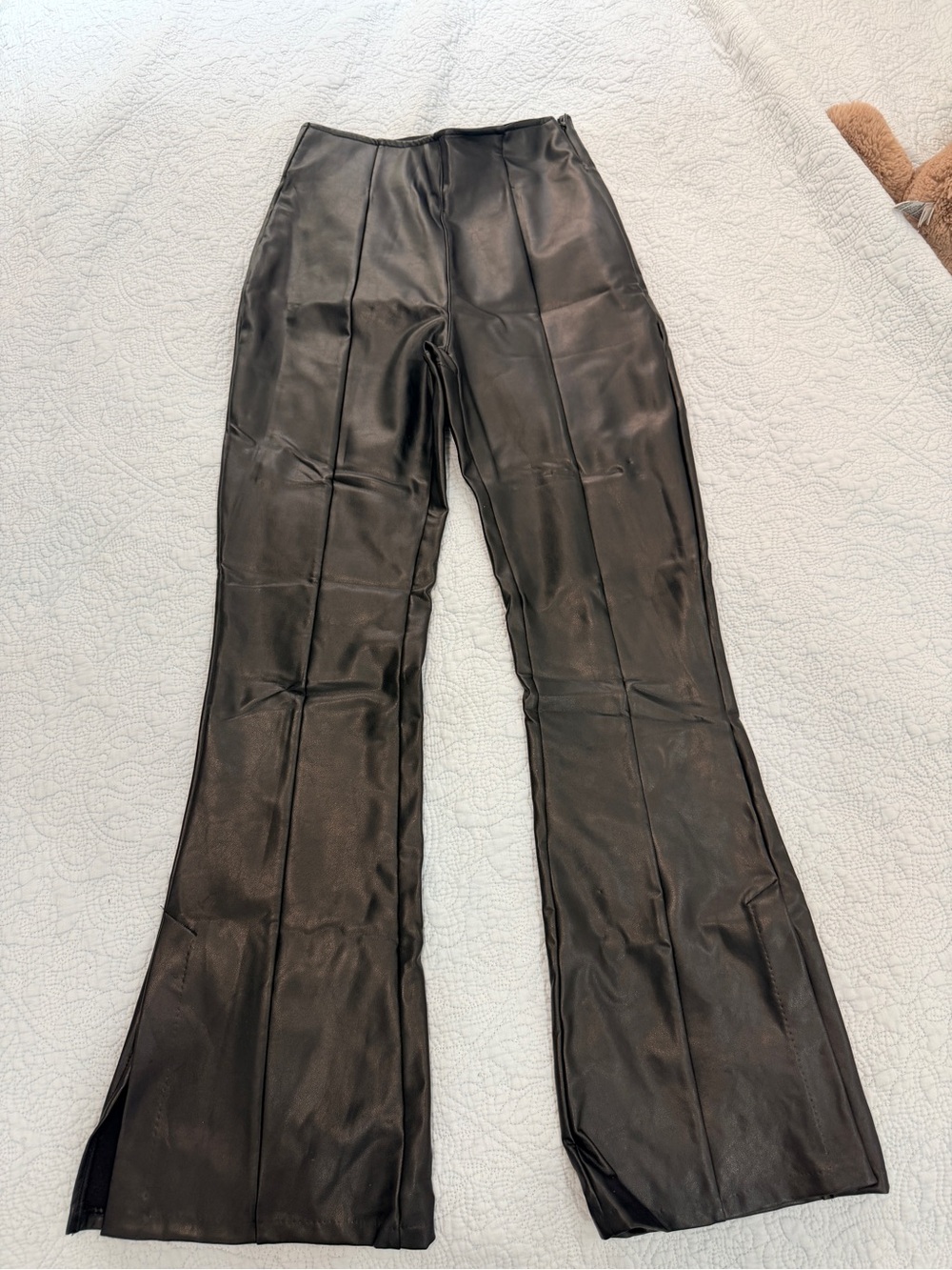Black Faux Leather Flare Pants